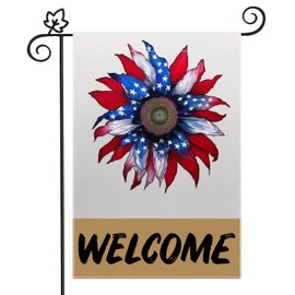 4th of July Garden Flag: Patriotic American Floral Welcome Flag 12x18 Inch Double-Sided Design - Blue Red Memorial Independence Day Outdoor Yard Decor