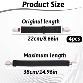 Xyembu 4Pcs Ironing Board Cover Clips Adjustable Ironing Board Pad Braces Fasteners Mini Suspenders Elastic Straps Clips for Secure and Tight Fit Corners Couch Covers Stays Bands(Black)