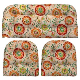 RSH Decor: 3-Piece Wicker Tufted Cushion Set | 41” x 19" & 19" x 19" | All-Weather Spun Fabric | Water Resistant | Outdoor Loveseat & U-Shape Cushions for Patio Furniture | Fanfare Sonoma Cream