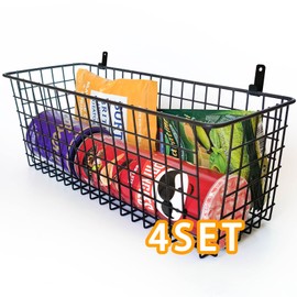 Viloth Wall Basket, 4 Set Extra Large Hanging Baskets for Organizing with Hooks, Rustic Farmhouse Decor, Wall Mount Metal Baskets for Bathroom Office Kitchen Cabinet Storage (Black)