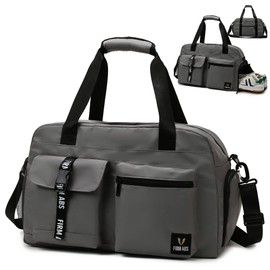 DBPBToU Sports Bag for Men and Women, Travel Bag with Shoe Compartment, Training Bag with Wet Compartment, Waterproof Weekender Bag, Gym Bag, Swimming Bag, Sauna Bag, gray, Sporty