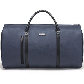 Modoker Convertible Leather Garment Bag, Carry on Garment Bags for Travel, Garment Duffel Bag, Gifts for Men Women Business Waterproof Suitcase Suit Travel Bags, Blue