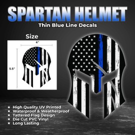 GRIT KULTURE Spartan Helmet 5.5" x 4" Decal Sticker for Cars, Trucks, Police Thin Blue Line, American Flag, Blue Lives Matter