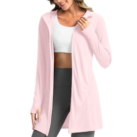 Soothfeel Women's UPF 50+ Swim Cover Up Sun Protection Hoodie SPF Lightweight Jacket Long Sleeve Beach Cover Ups for Women (cornus_Pink,L)