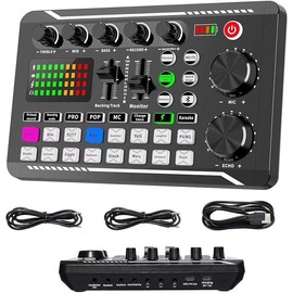 Streaming Audio Mixer,RGB audio Interface with Pro-preamp, 48V Phantom Power for Live Streaming, Individual Control, Voice Changer, 4 Customize sound pads for Podcast/Recording/Vocal/Game - Model: F998 Sound Card