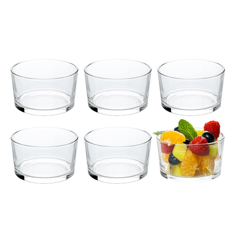 HillSpring Glass Small Bowls, 7.5oz, Set of 6, Clear Mini