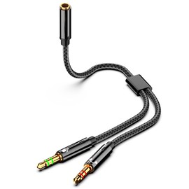 Audio Cable, 0.1 inch (3.5 mm), 4 poles, 3 poles, 4 poles (female) to 3 poles (2 male), Microphone, Conversion Cable, 0.1 inch (3.5 mm), Conversion Cable, Stereo, Hi-Fi Sound Play, Multiple Shielding, Durable Nylon Braided 24K Gold Plated Connectors, Mic