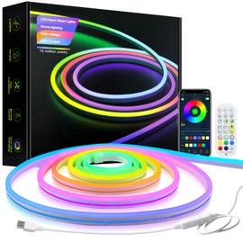 ALITOVE USB Neon LED Strip Light Waterproof 5M Outdoor LED Rope Light RGB+IC with Bluetooth APP Remote Control Music Sync Flexible LED Light Strip for Bedroom Home Outdoor Christmas Holiday Drcor