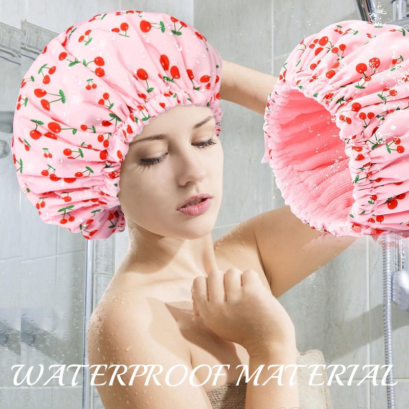 Shower Cap for Women Terry Lined Bath Cap Large Reusable