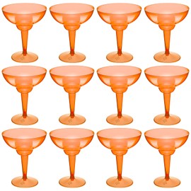 ywmigl 12 Pcs Plastic Margarita Glasses 12 oz Margarita Cups Mexican Theme Party Decorations Martini Glasses Bulk Cocktail Glass for Wedding Mexican Theme Carnivals (Orange)