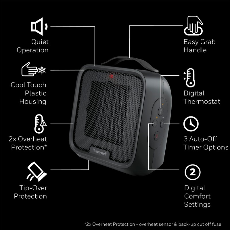 Honeywell UberHeat Plus Ceramic Space Heater for Small Rooms, Black