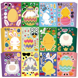 Aowplc 48 Sheets Make Your Own Easter Stickers, 8”x 6" Make-a-face Mix and Match Stickers with Easter Animal and Egg for Kids Easter Basket Stuffers, Easter Crafts, Easter Party Favors
