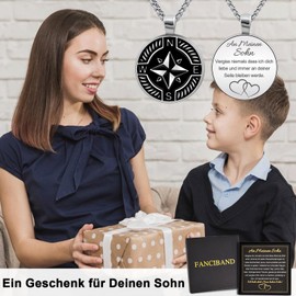 FANCIBAND Gift Son Necklace, To My Son Chain, Stainless Steel Silver 316L Necklaces with Compass Anchor Pendant, Anniversary, Birthday, Graduation Gifts Boys for Son from Mum Father, Stainless Steel,