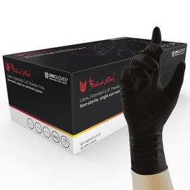 Unigloves Select Black Latex Extended Cuff GT0011 Single Use - Multipurpose, Powder Free Disposable Gloves, Optimised for Tattoo Artists, Box of 100 Gloves, Black, Extra Small