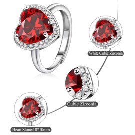 Eastlily 4ct Created Gemstone Rings for Women Silver Plated Promise Rings for Her Heart Cut Ruby Birthstone Engagement Rings for Women Birthday Anniversary Jewelry Gifts Size 6-10