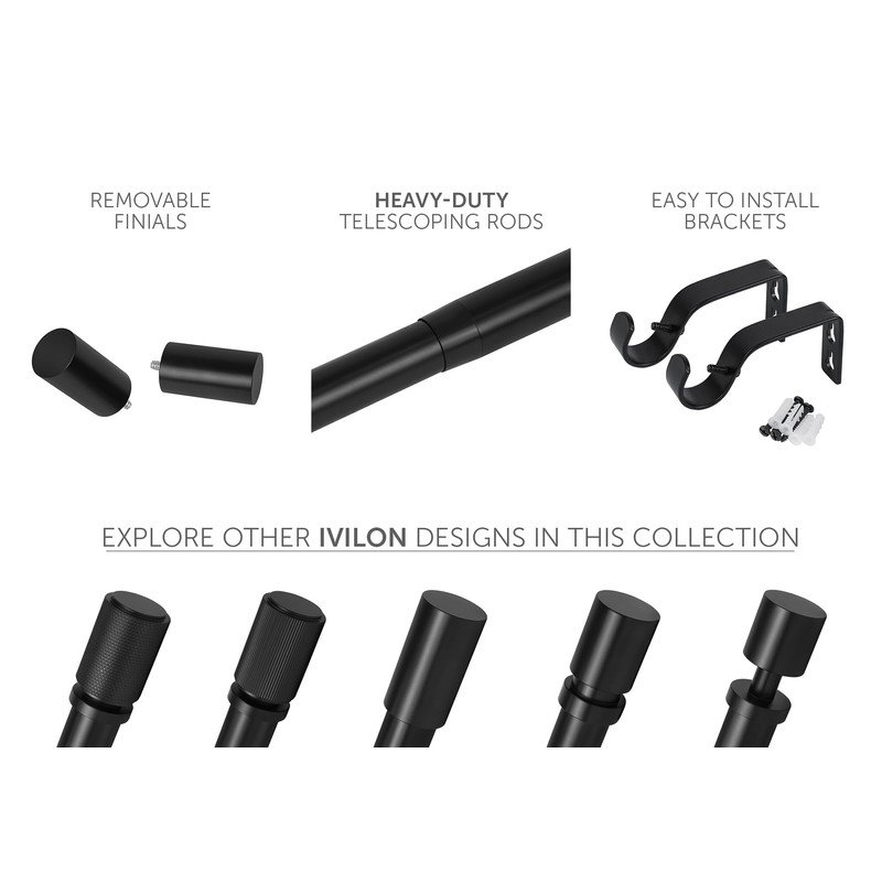 Ivilon Black Curtain Rods - Long Finial Design, 1 inch