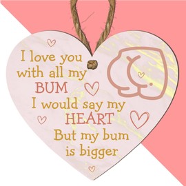 I Love You with All My Bum Funny Pink Heart MDF Plaque – Humorous Love Quote Wooden Sign for Couples – Quirky Romantic Gift for Him or Her – Heart-Shaped Wall Decor for Home or Bedroom (Pink)