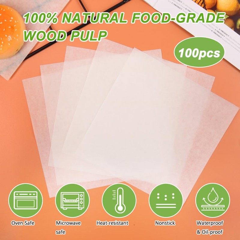 BYKITCHEN 8x8 Inch Non Stick Parchment Paper Sheet Squares for