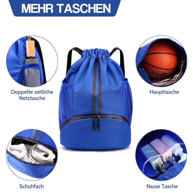Figarge Gym Bag Black Large Capacity Drawstring Sports Bag Beach