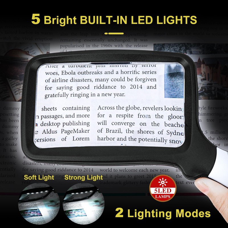 Arsir 3X Folding Magnifying Glass with Light, Retancular Lighted Magnifier