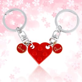 XIHIRCD 2pcs Brick Key Chain, Detachable Couple Keychains Matching Heart Keychain Heart Friendship Keychain for Lovers Sweet Gifts Valentines Day (Red)