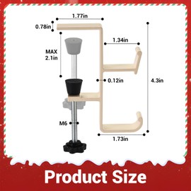 4 Pack Christmas Stocking and Garland Holders with 2 Hooks, Mantle Garland Holder for Hanging Christmas Stockings, Adjustable Fireplace Garland Holder & Stocking Hanger, Max 2.1" Thick Mantle - Beige