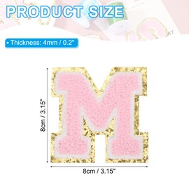 PATIKIL 2 Pcs Iron on Letter Patches, Chenille Glitters Letter Patch Pink, Alphabet M