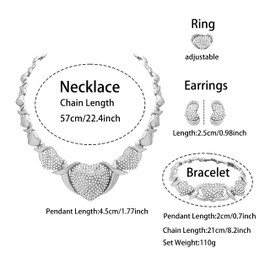 Gold Jewelry Set 18k Gold Accessories for Women,Bridal Jewelry Set for Wedding,Gold Accessories Jewelry Set Necklace Earrings and Bracelet set Sweetheart Gifts(Silver)