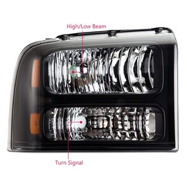 G-PLUS Headlights Assembly, Compatible with 2005 2006 2007 Ford F250 F350 Super Duty 2005-2007 Headlamp Driver and Passenger Side, Clear lens Black Housing Amber Reflector