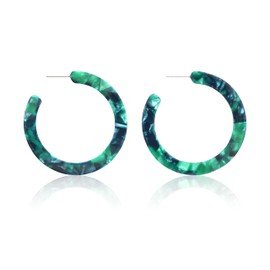 Green Tortoise Shell Hypoallergenic Large Hoop Earrings | Allergen Safe Earrings, Bold Statement Fashionable Big Hoop, Green Earrings, Dark Green, Acetate, Acrylic, Resin, Gift, Gift for Her