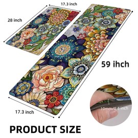 tubeamin Tubeamin Boho Floral Kitchen Runner Rugs Mats for Floor 2 Piece Memory Foam Padded Long Kitchen Mats Anti Fatigue Cushioned Comfort Standing Mat, 17.3x28+17.3x59 Inch