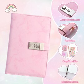IFINTECHNO Diary Gift Set, Marble PU Leather 300 Pages Journals for Writing, Drawing Notebook with Lock Includes Combination Lock, Double Layer Pencil Pouch, Bracelet, Diamond Pen
