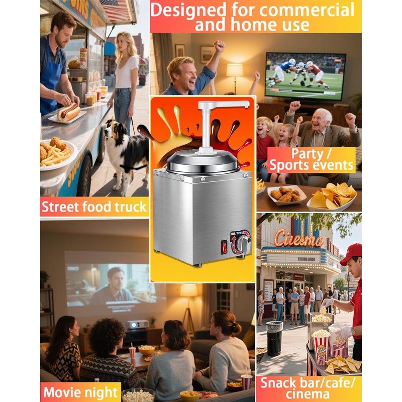 Nacho Cheese Dispenser with Pump - 2.8QT Stainless Steel Nacho