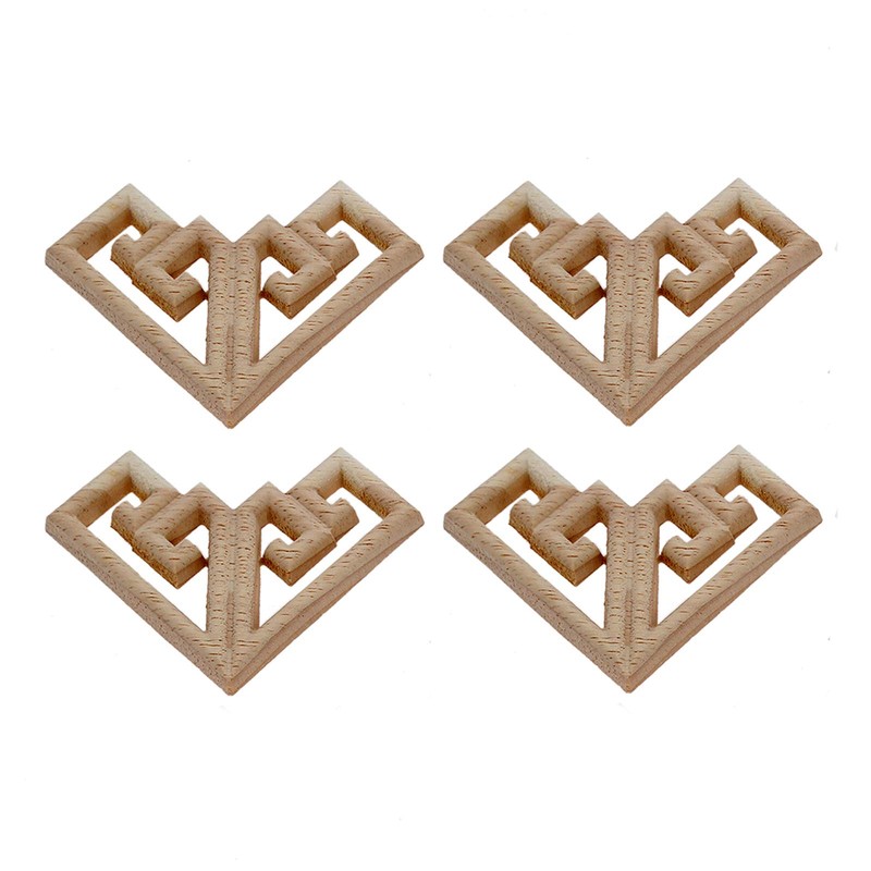 4pcs Wood Carved Mouldings Corner Onlay Applique Furniture Craft Unpainted