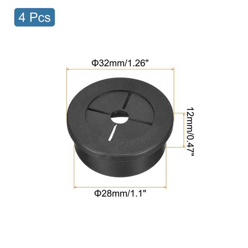 sourcing map 4 Pcs Cable Cord Grommet, 1-1/8 Inch (28mm)