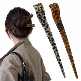 FRDTLUTHW 2PCS 6.9Inch Acetate Hair Sticks for Women,Tortoise Shell Hairpin Japanese Hair Chopsticks for Long Thick Hair,Chinese Twist Leopard Print Hair Pins for Bun Chignon,Vintage Hair Accessories