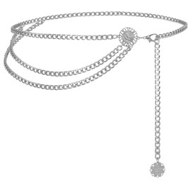 JasGood Multi-layer waist chain belt, women's adjustable body link belt for denim dresses, 3-Sliver