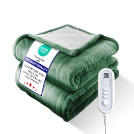 LEERUN Electric Heated Blanket Throw, Ultra‑Cozy Premium Flannel & Sherpa, Even Heat Distribution & Stable Temp, 1–8H Auto‑Off, 8 Temps (86–125.6°F), Overheat Protection, Ideal Gifts for Grandma