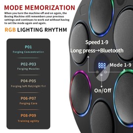 Boxing Machine Colorful LED, Smart Music Boxing Machine for Adults Kids, Punching Machine with Boxing Gloves, Wall Mounted Bluetooth Workout Trainer for Home Gym