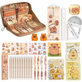 Handytoolinc Capybara Cute Pencil Case, Capibara School Stationery Gift Set, Pencils, Ballpoint Pens, Notebook, Stickers, Erasers, Sticky Note for Kids Office Birthday Back to School Supplies