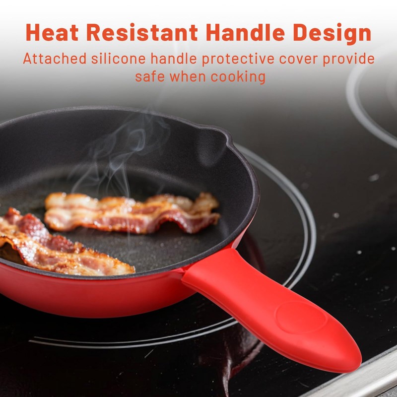 Tastedeli Enameled Cast Iron Skillet 10inch with Pour Spouts for
