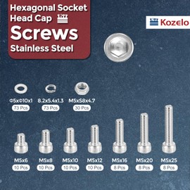 Kozelo 240pcs M5 Socket Head Cap Screws Bolts Nuts Assortment Kit - [M5x6/8/10/12/16/20/25mm] 304 Stainless Steel Allen Socket Drive for 3D Printer