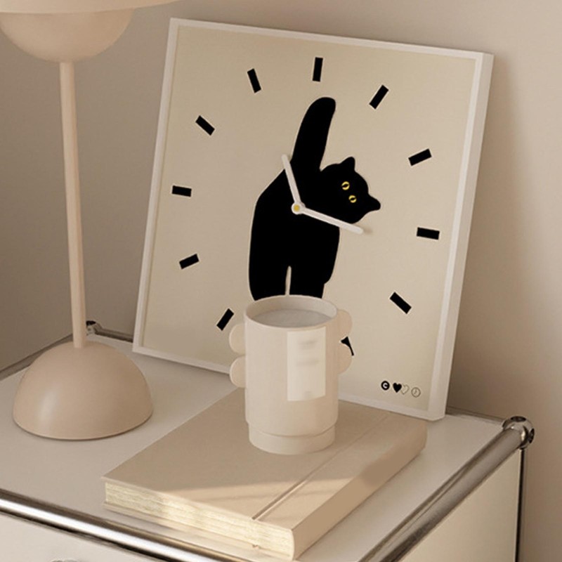 Wall Clock Innovative Nordic Style Cute Cat Pattern Silent Prevents
