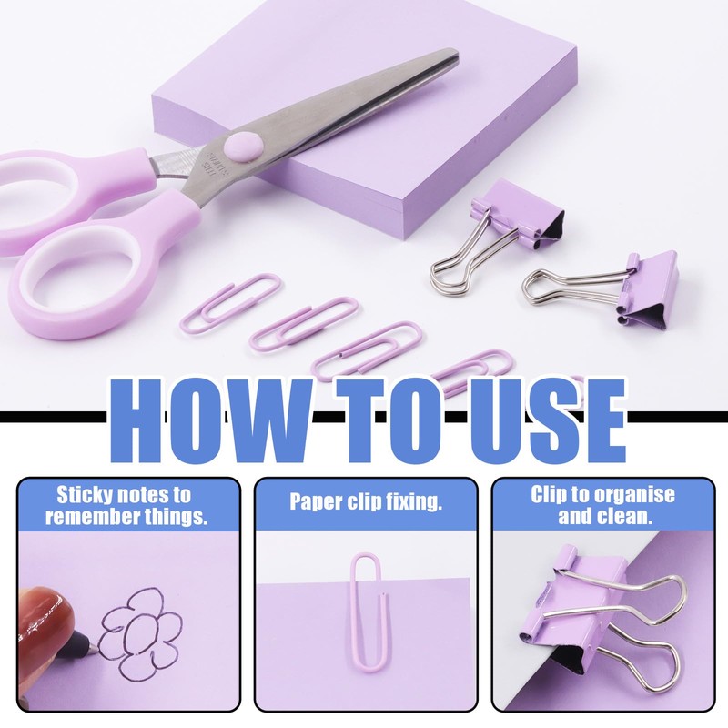 Glarks 1008pcs Purple Office Supplies Kit Desk Accessories Include Stapler,