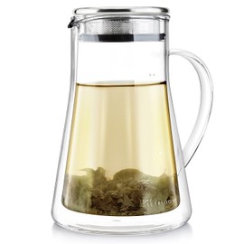 Teabloom Insulated Teapot Keeps Tea Hot – Tea Maker For Two (24 oz) – Double Wall Heatproof Glass Tea Steeper with Stainless Steel Filter Lid for Loose Leaf Tea