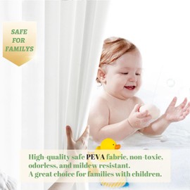 Shakeel White Shower Curtain Mould Proof Resistant, 180cm×200cm Long Waterproof Bathroom Curtains Shower, Easy Clean Wet Room Shower Curtain with 12pcs Hooks