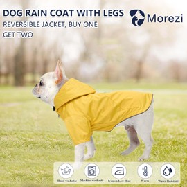 Dog Raincoat Waterproof Puppy Rain Jacket with legs Hood for Small Medium Dogs Reversible Poncho with Reflective Zipper Storage Pocket and Harness Hole - Yellow - M