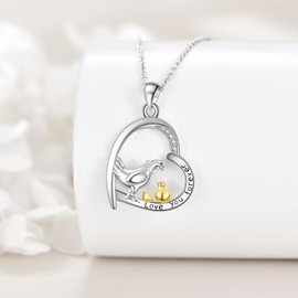 LWQQWL Chicken Necklace for Women 925 Sterling Silver Heart Chicken Pendant Necklaces Cute Animal Heart Jewelry Gifts