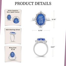 Jewelili Blue Agate Angel Cameo Ring in Sterling Silver with Round Created White Sapphire Size 6, Sterling Silver, Blue Agate