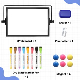 DOLLAR BOSS Magnetic Desktop Whiteboard 20x30cm Black Frame Double Sided Dry Erase Small White Board with Stand, A4 Mini Whiteboard 8 Pens, 1 Eraser, 6 Magnets, for Kids Students School, Home, Office